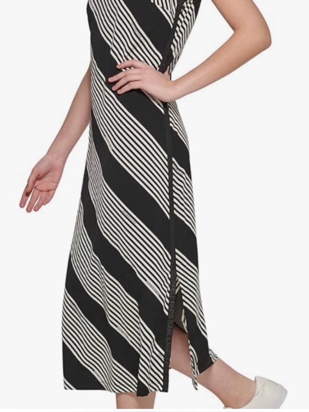 Karl Lagerfeld Paris Maxi Dress Black and White Diagonal Stripe
